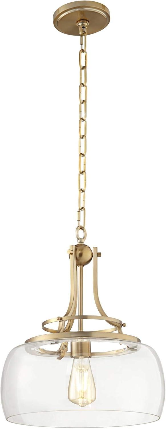 Franklin Iron Works Charleston Brass Pendant Lighting 13 1/2" Wide Modern LED Clear Glass Shade for Dining Room House Foyer Kitchen Island Entryway