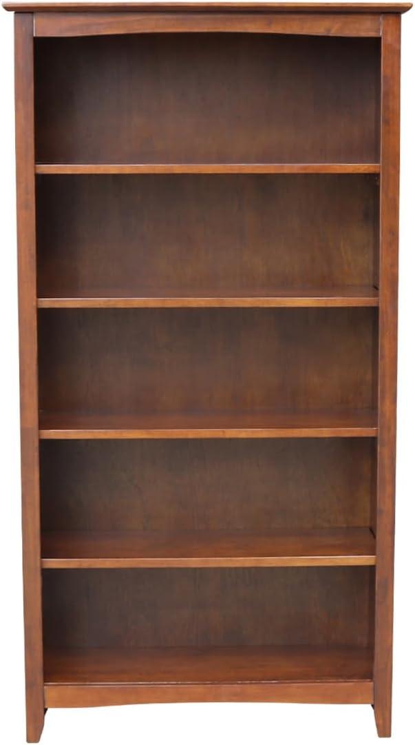 Transitional 60" Espresso Solid Wood Adjustable Bookcase