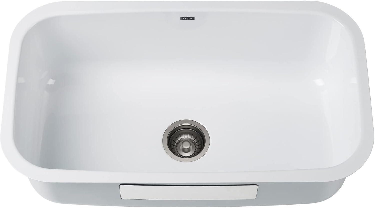 White 31 1/2-inch Undermount Stainless Steel Single Bowl Kitchen Sink