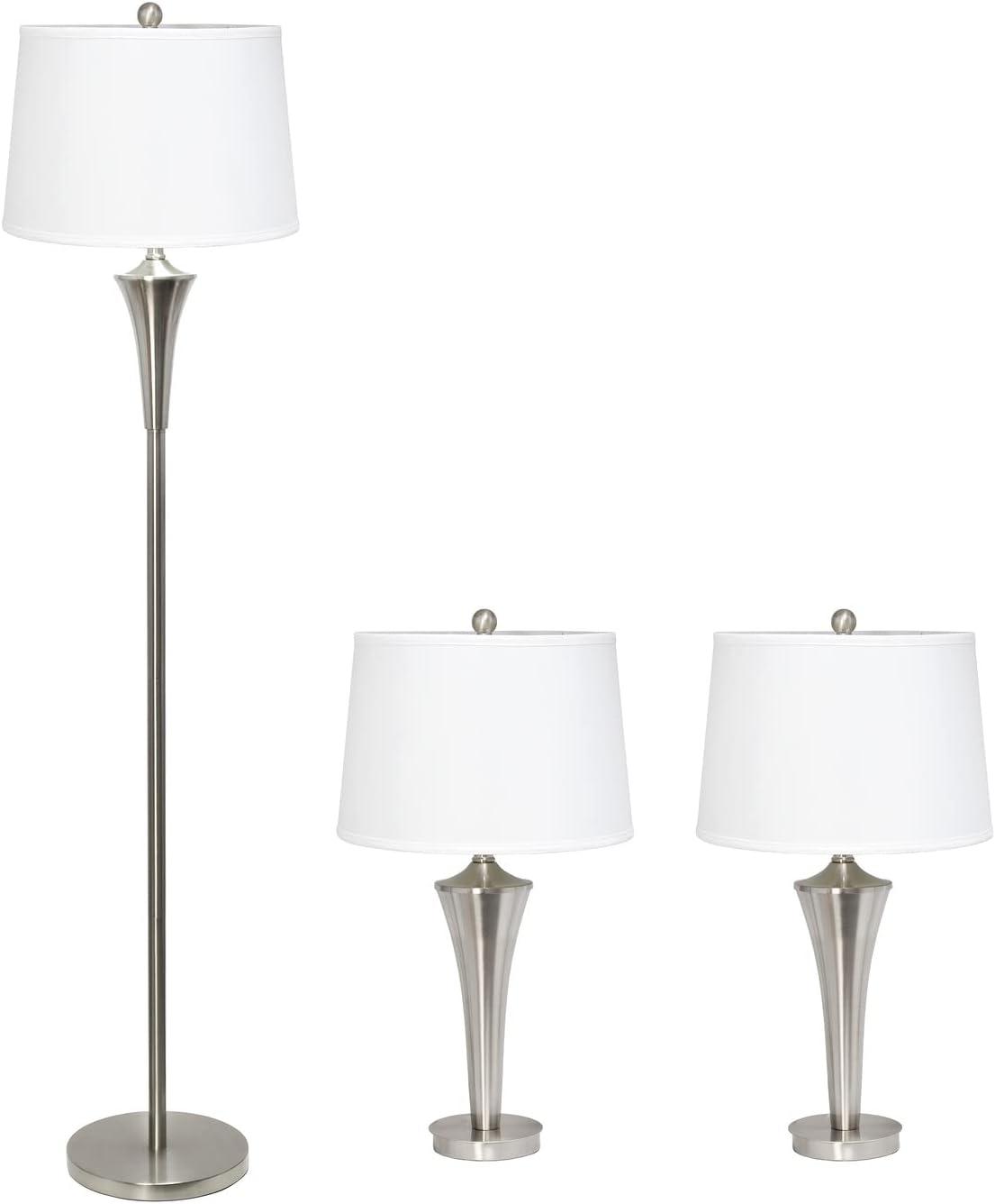 Set of 3 Tapered Lamp Set with Shades - Elegant Designs: For Living Room & Nightstand