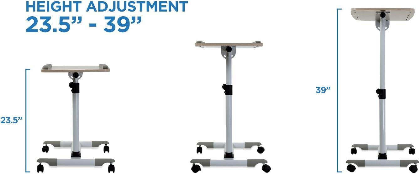 Mount-It! Rolling Mobile Standing Desk - Small Rolling Desk for Laptop, Over Bed Hospital Medical Tray, Projector Stand, Mobile Music Stand, Height Adjustable Tilting Wood with Lockable Wheels