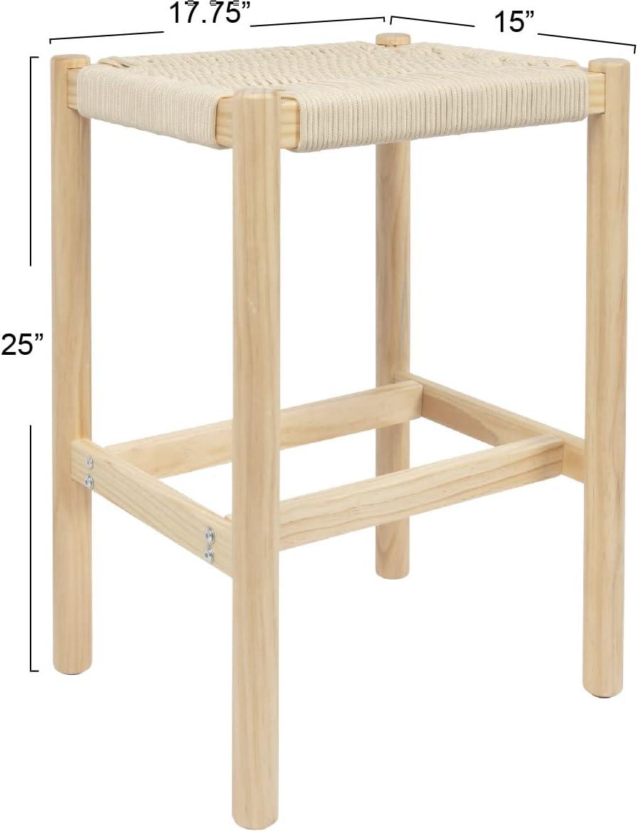 Storied Home Fernway Solid Wood and Woven Rope Entryway Bench Cream: Scandinavian Design, Pine Frame, 43.25" Long
