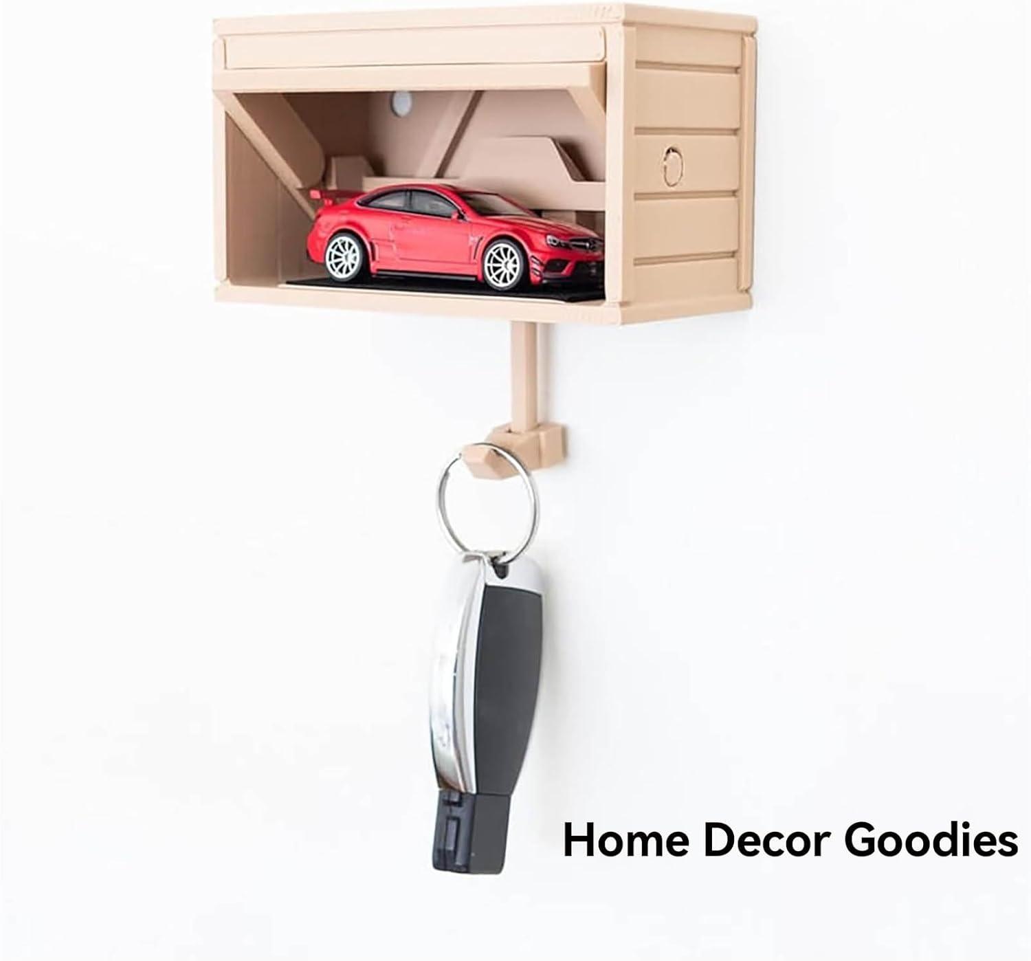 Car Garage Key Holder with Opening Door,Front Door Car Key Holder for Wall,Fun 3D Printed Key Organizer Wall Mount,Cars Garage with Opening Door for Entryway,Front Door,Hallway,Office (1, Gray)