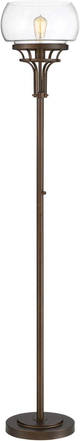 Franklin Iron Works Luz Industrial Torchiere Floor Lamp Standing 72 1/2" Tall Oil Rubbed Bronze Clear Glass for Living Room Bedroom Office House Home