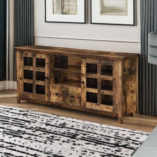 Convenience Concepts Newport Park Lane 1 Drawer TV Stand with Storage Cabinets and Shelves for TVs up to 65 Inches, Barnwood