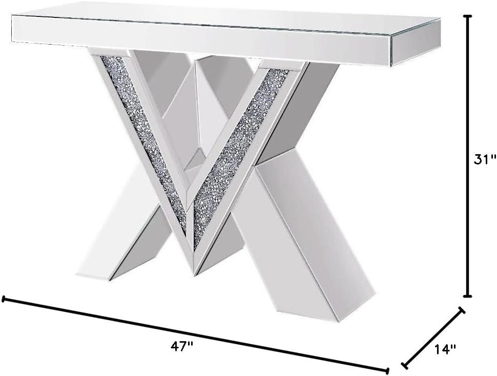 48" Modern Mirrored Console Table with Faux Diamond Inlay