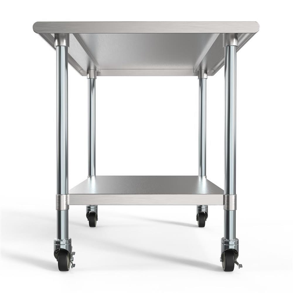 30" x 36" 18-Gauge 304 Stainless Steel Commercial Work Table with Casters, CT3036-18C.