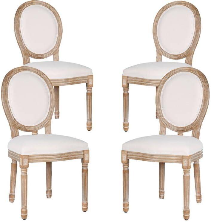 Beige Upholstered Velvet Dining Chairs with Wood Frame, Set of 4