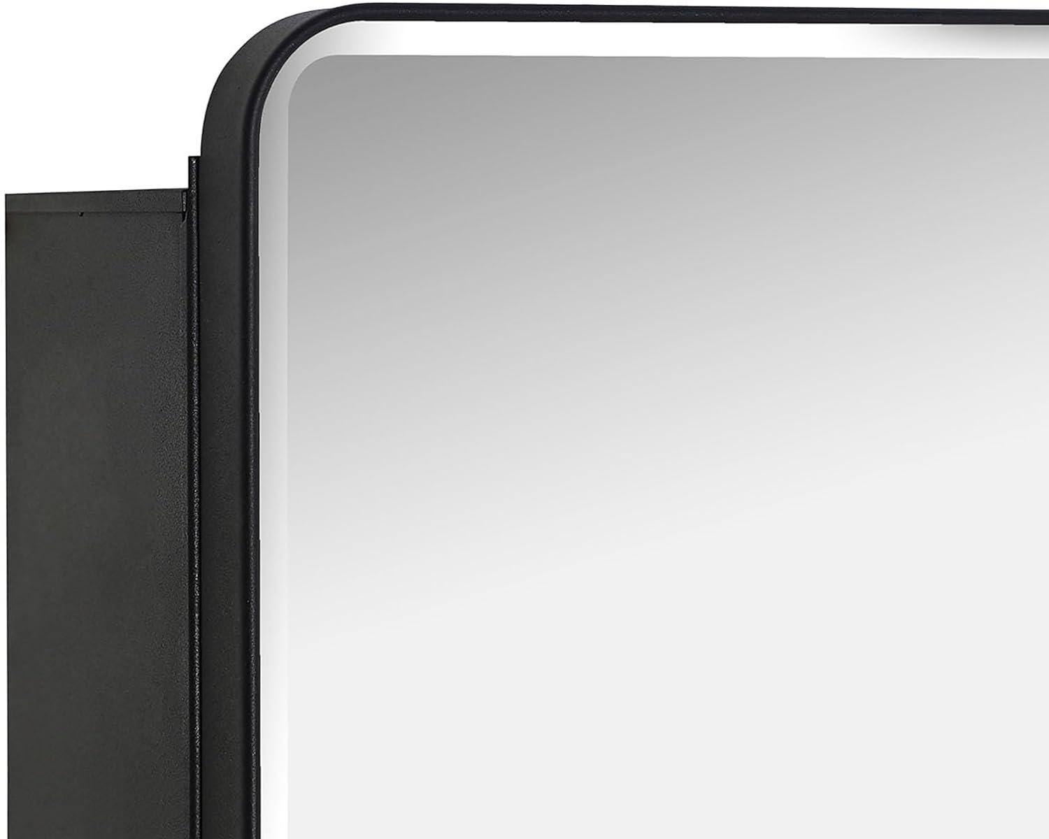 Black Bathroom Medicine Cabinet with Round Corner Framed Door and Beveled Edge Mirror 22 x 20 inch, Recessed or Surface Mount, with Adjustable Glass Shelves