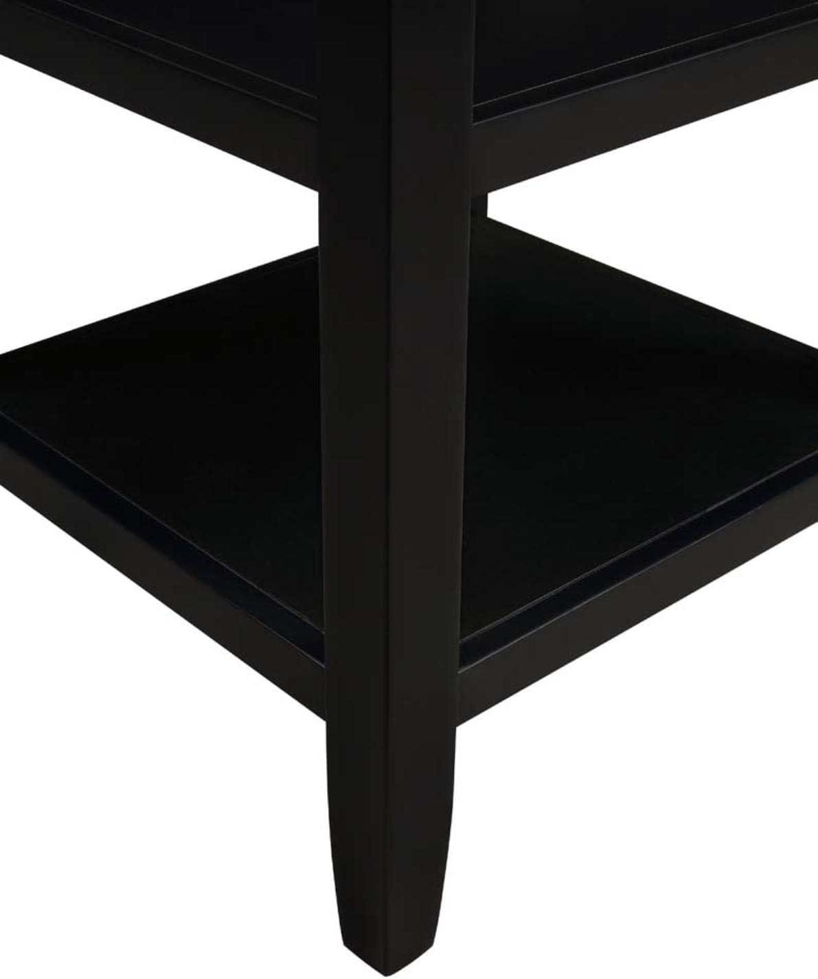 Tribeca Solid Wood Black Square End Table with Shelves