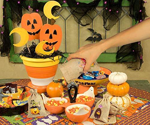 COEN 48 Halloween burlap gift bags with drawstrings, perfect for kids' Halloween party favors and treats.
