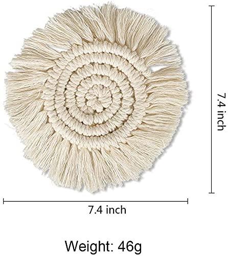2 Posavasos Bohemios de Macramé para Bebidas, Posavasos Absorbentes con Borla, Posavasos Redondos de Algodón Hechos a Mano de 7 Pulgadas para Mesa de Escritorio, Cocina, Oficina, Hogar, Bar, Protección de Mesa, Regalo de Inauguración de la Casa, Rosa