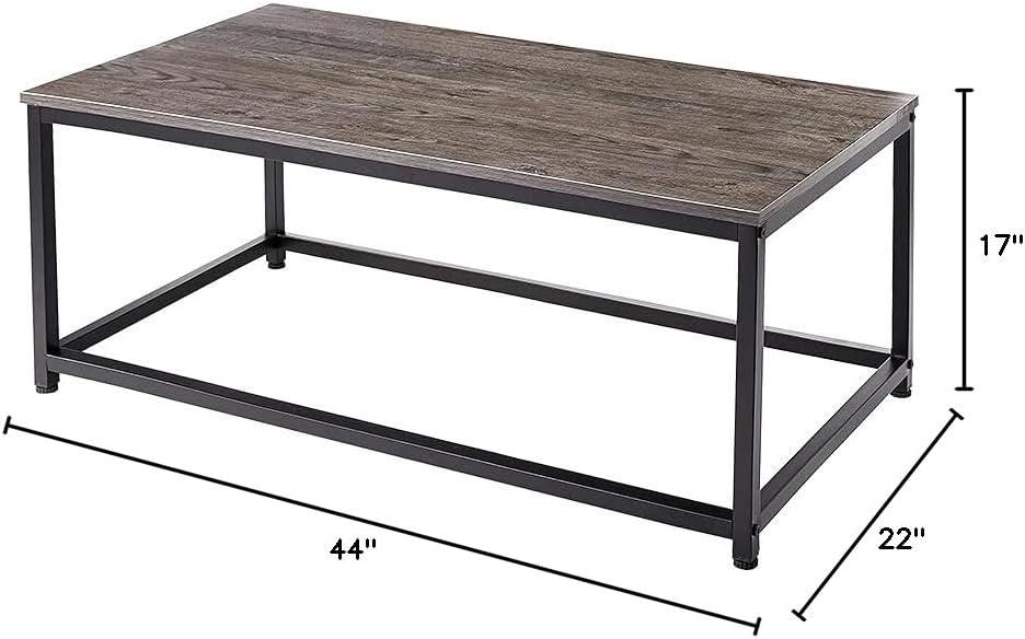 Dark Brown and Black Industrial Coffee Table with Metal Frame