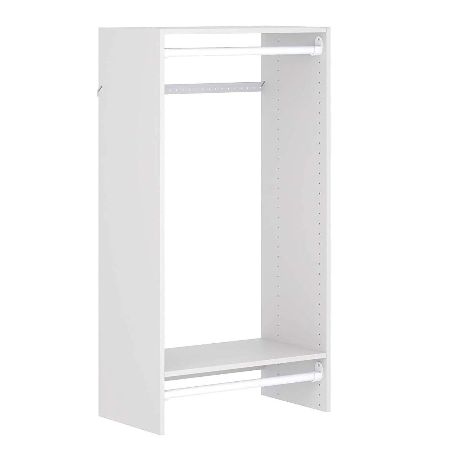 White Composite Wood Double Hanging Closet Organizer with Shelves