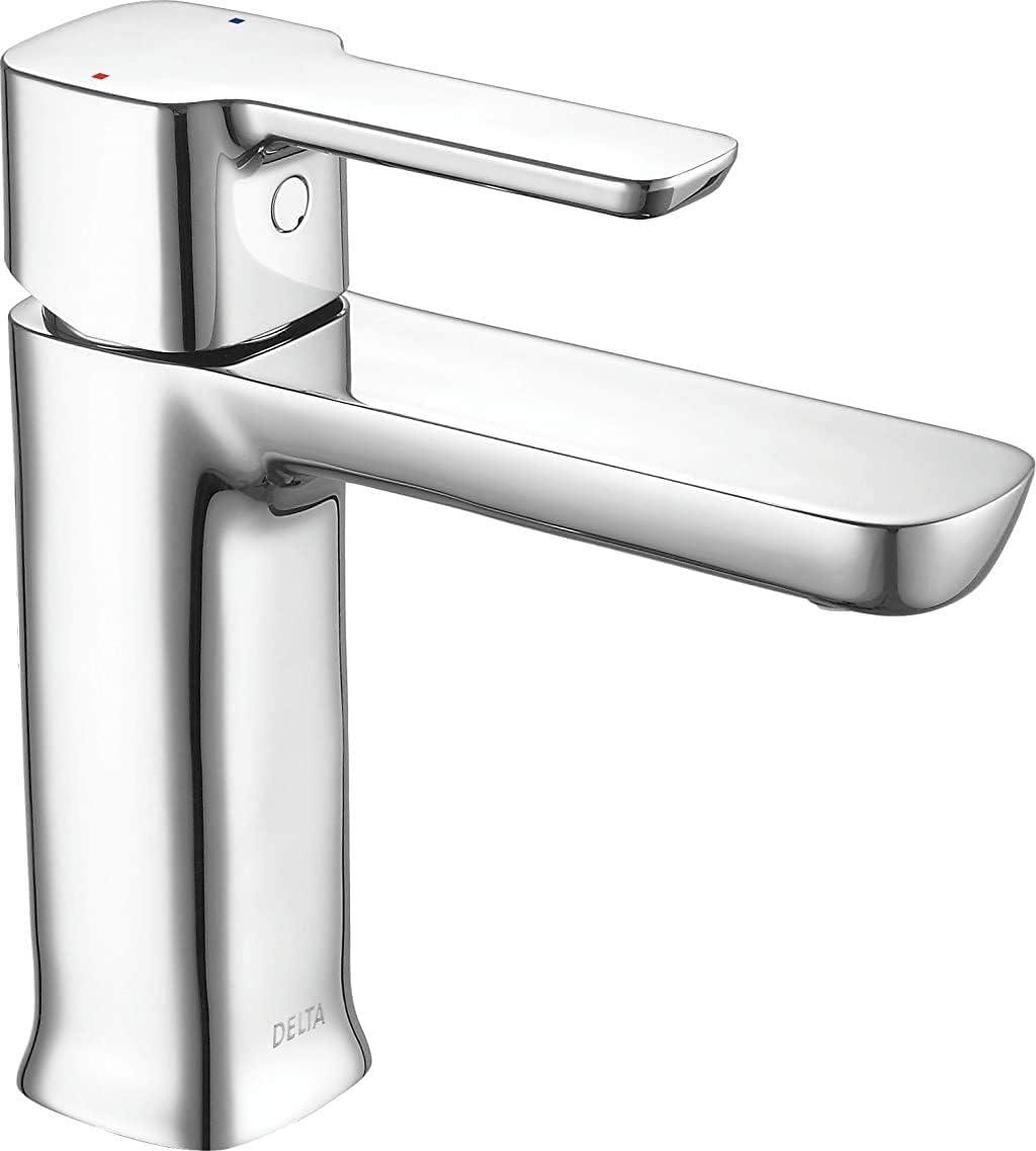 Delta Modern Chrome 6.5" Single Hole Bathroom Faucet with Drain Assembly