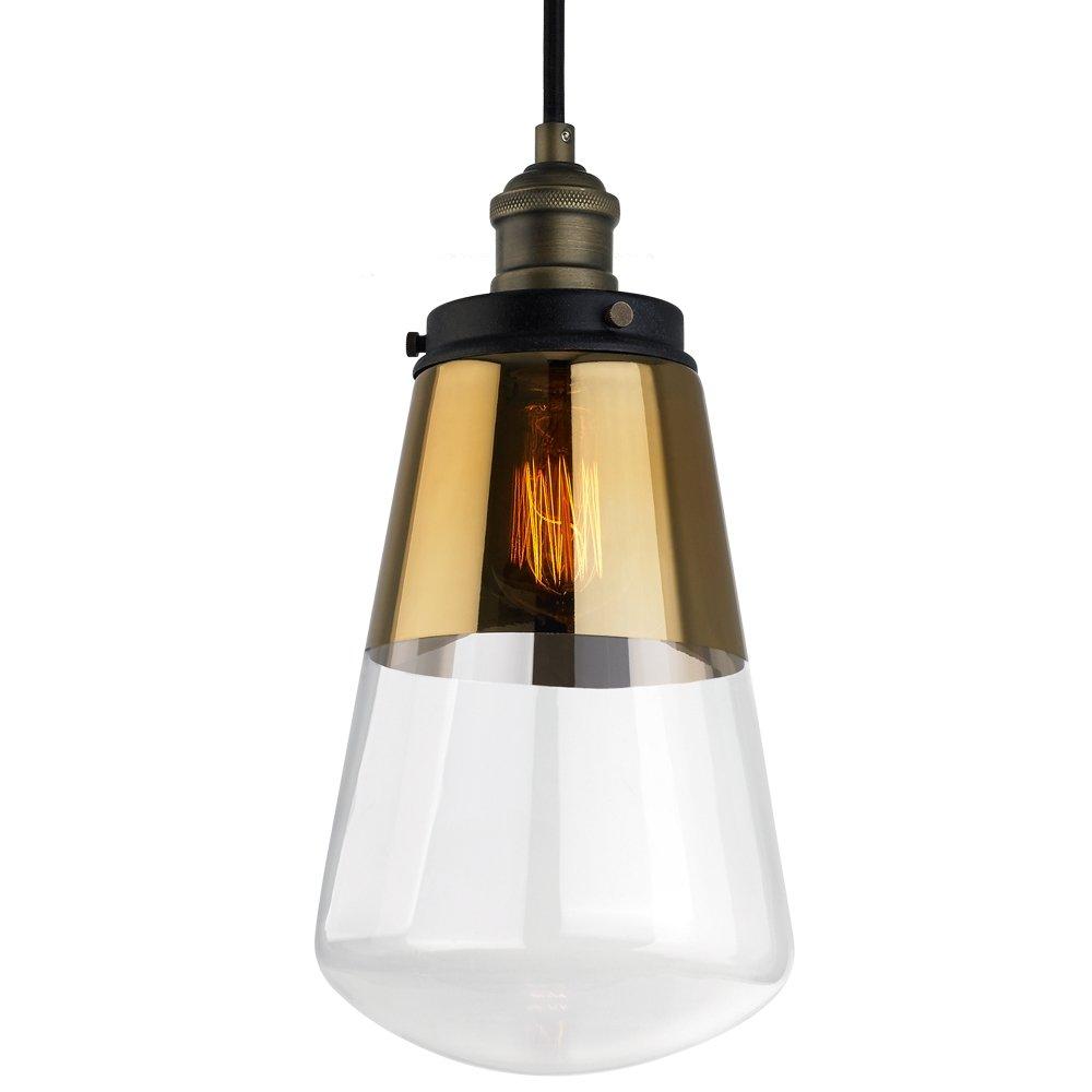 Elegant Mini-Pendant Light in Painted Aged Brass and Dark Zinc with Gold Glass