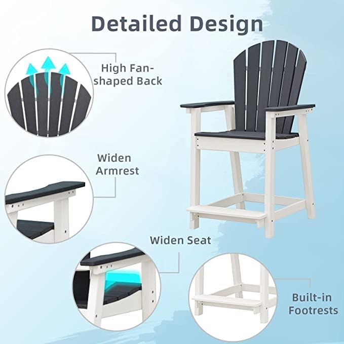 Outdoor Tall Adirondack Chair, Patio Bar Stool Chair with High Back, 400lbs, Widened Arms, All-Weather Balcony Chair for Backyard, Garden, Yard (1 PC)
