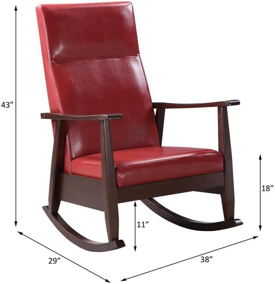 38" Raina Active Sitting Chair Red/Espresso Finish - Acme Furniture: Faux Leather, Rocker Rails, Comfort Cushion