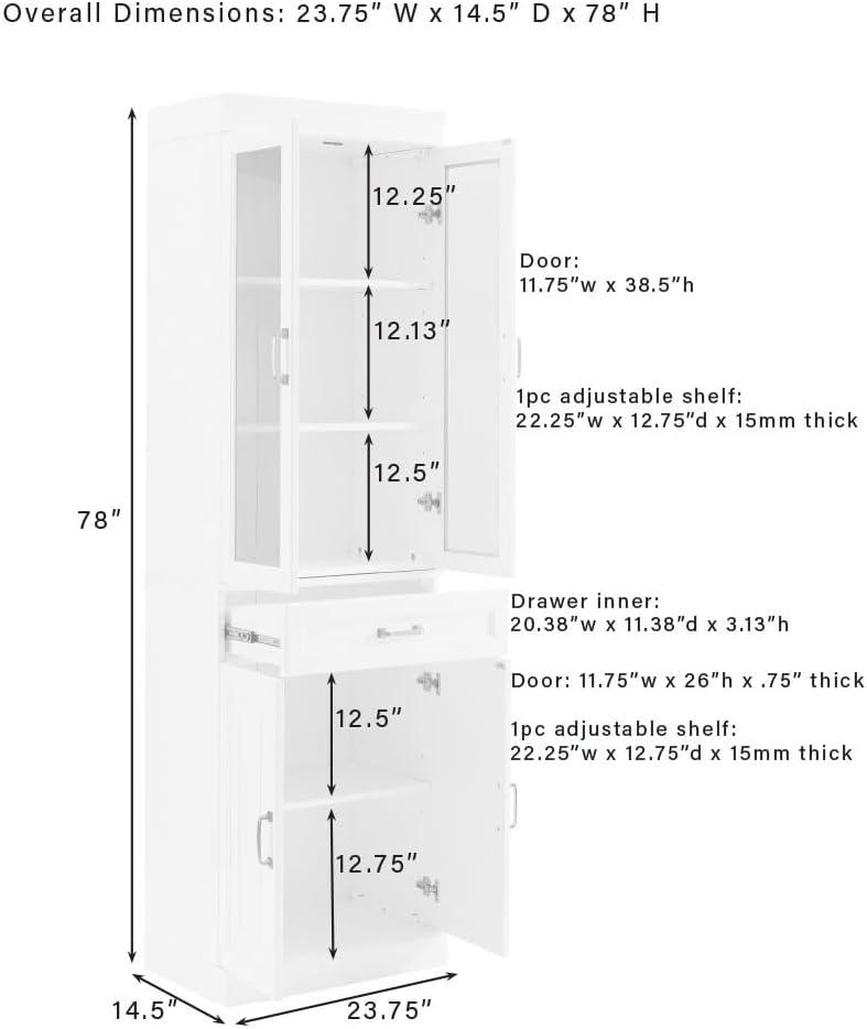 Stanton White Glass Door Pantry with Adjustable Shelves