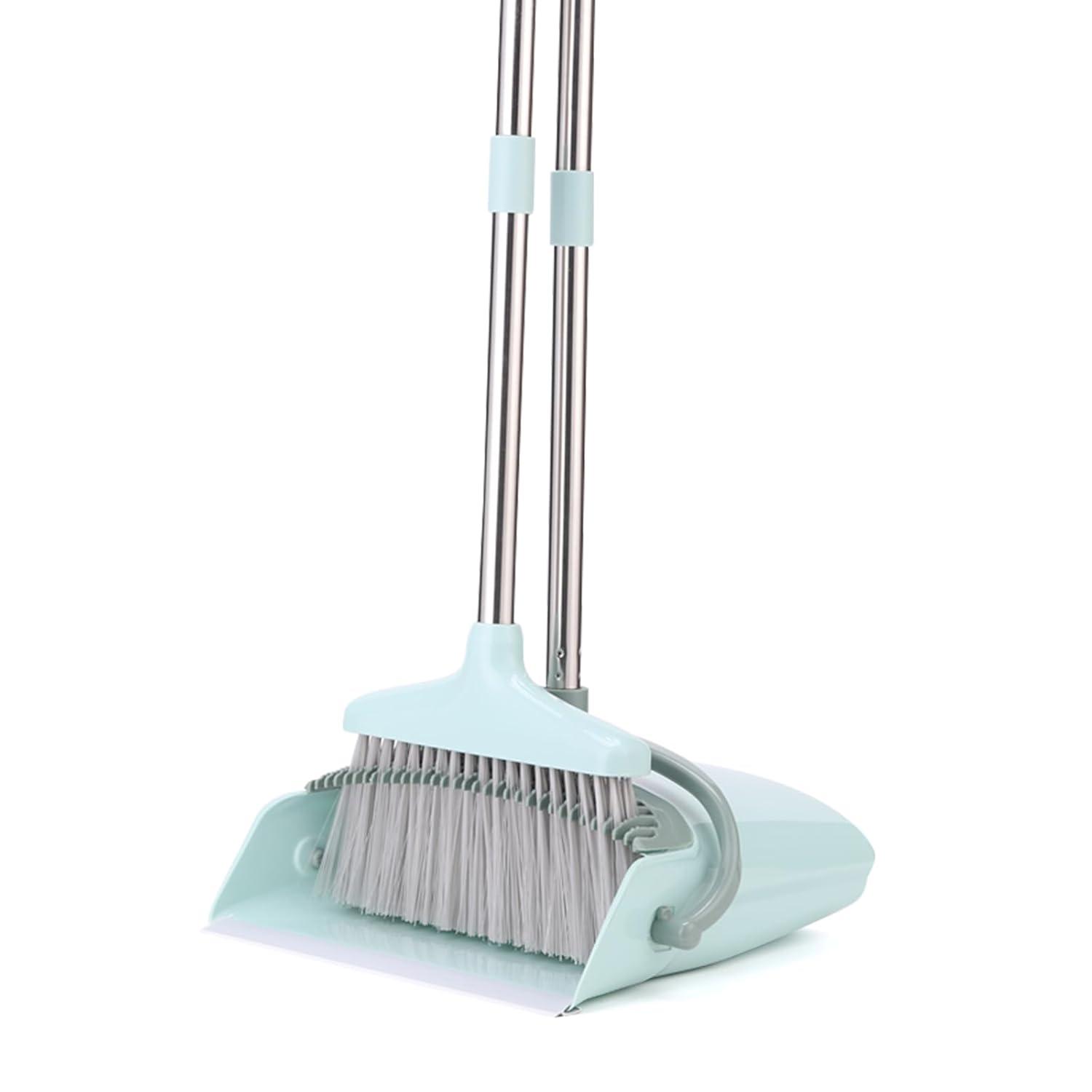 QUALITY FLOORING INC. Broom And Dustpan Set For Home, Broom With Dustpan Cleaning Teeth Combo Set, Indoor Sweep Broom, 55” Long Handle Broom For Office Home Kitchen Lobby Floor