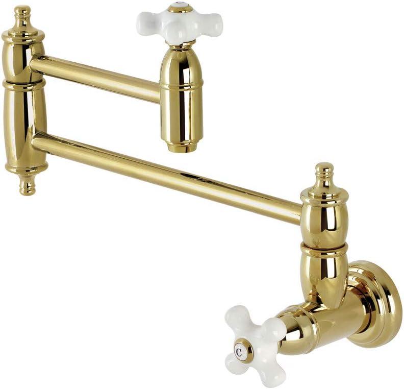 Polished Brass Dual Handle Wall Mount Pot Filler Faucet