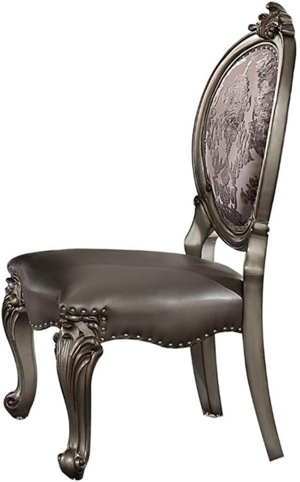 ACME Versailles Dining Side Chair in Silver PU and Antique Platinum (Set of 2)