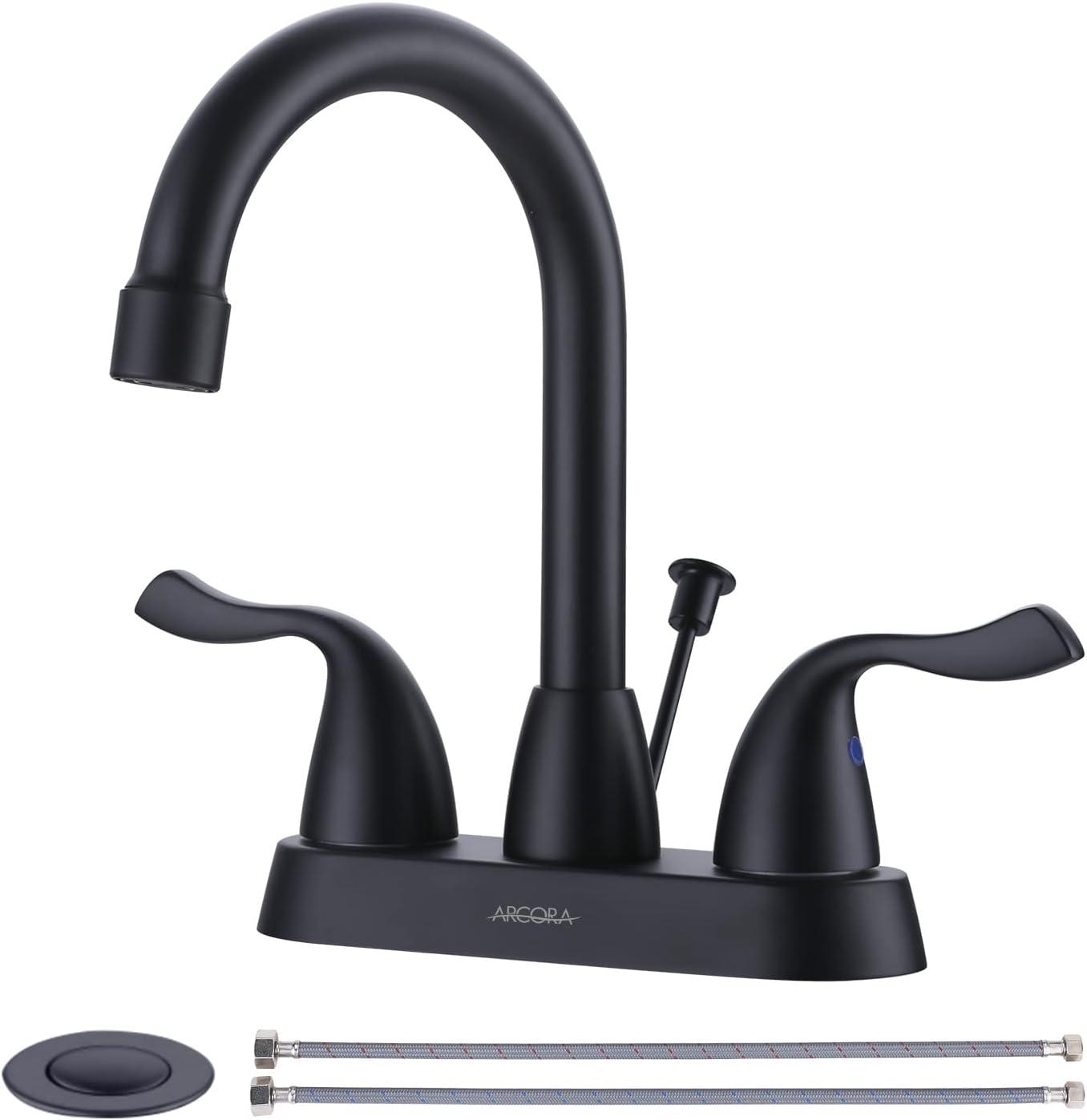 Matte Black Double Handle High Arc Bathroom Faucet