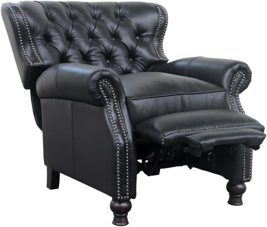 Presidential Black Leather Handcrafted Recliner with Wood Accents