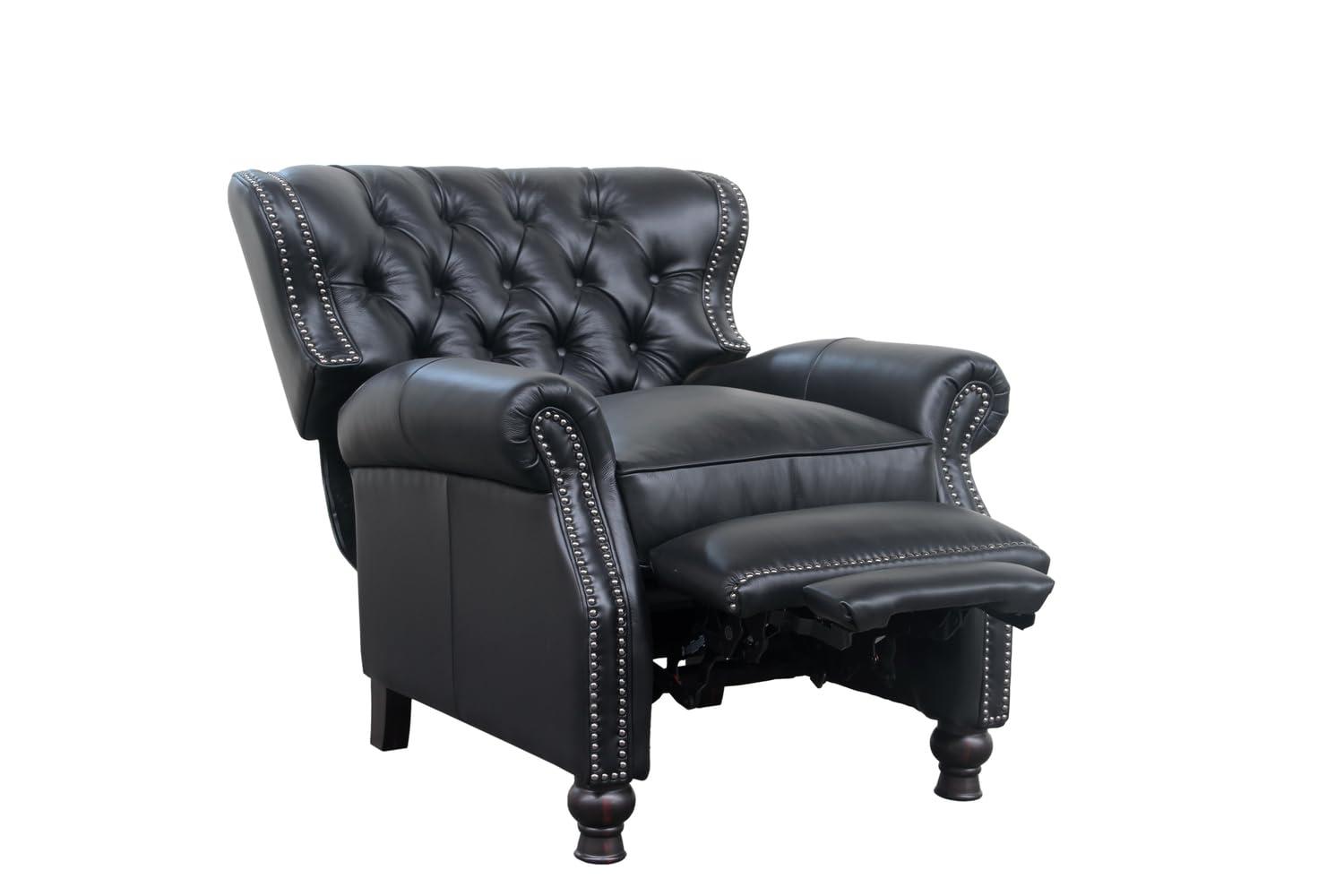 Presidential Black Leather Handcrafted Recliner with Wood Accents