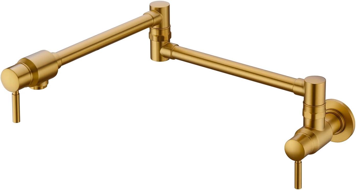 Brushed Gold Double Handle Wall Mount Pot Filler Faucet