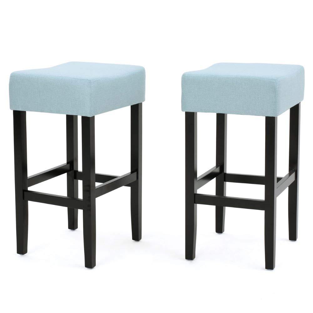 Christopher Knight Home 25.75" Set of 2 Lopez Counter Height Barstool Light Blue: Upholstered, Rubberwood Legs