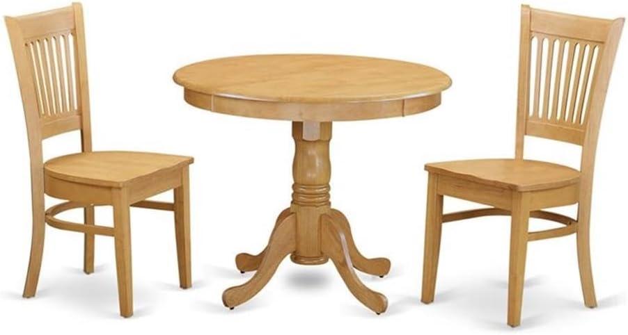 Natural Oak Finish Round Dining Table Set with Lattice Back Chairs