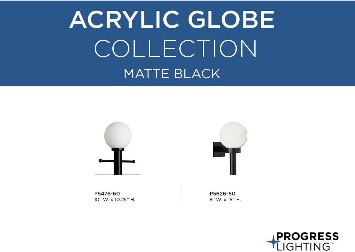 Progress Lighting Acrylic Globe 1-Light Wall Torch, Black Finish, White Globe