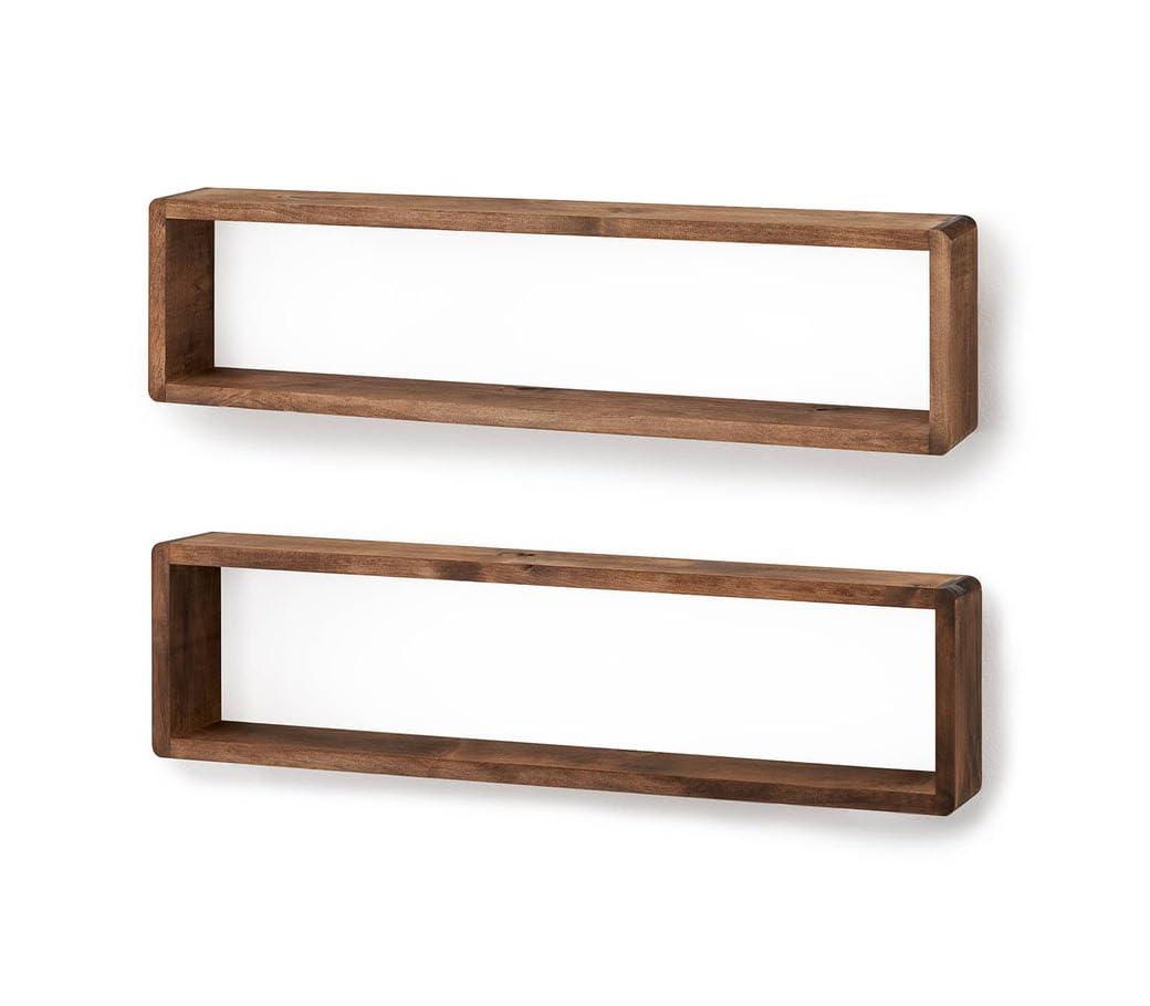 Stackable Floating Shelves, Farmhouse Style Decorative Box Bookshelves for Bedroom, Living Room, and More, Solid Wood, 8" H x 32" W x 4.00" D, Walnut Finish, 2-Pack