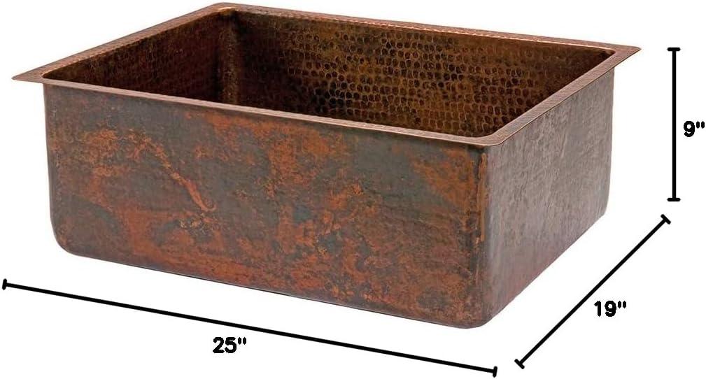 Premier Copper Products KSDB25199 25" Hammered Copper Single Basin Kitchen Sink