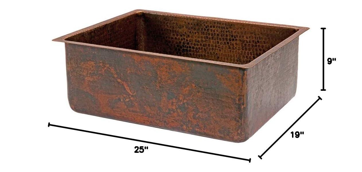 Premier Copper Products KSDB25199 25" Hammered Copper Single Basin Kitchen Sink