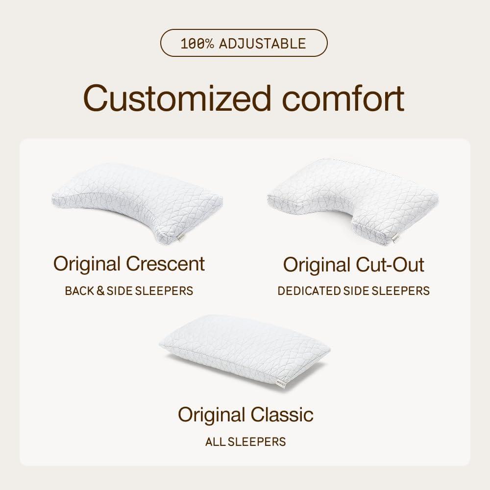 Coop Home Goods The Original Crescent Adjustable Pillow, Queen Bed Pillows for Shoulder, Neck & Head Support - Medium Firm for Back & Side Sleeper