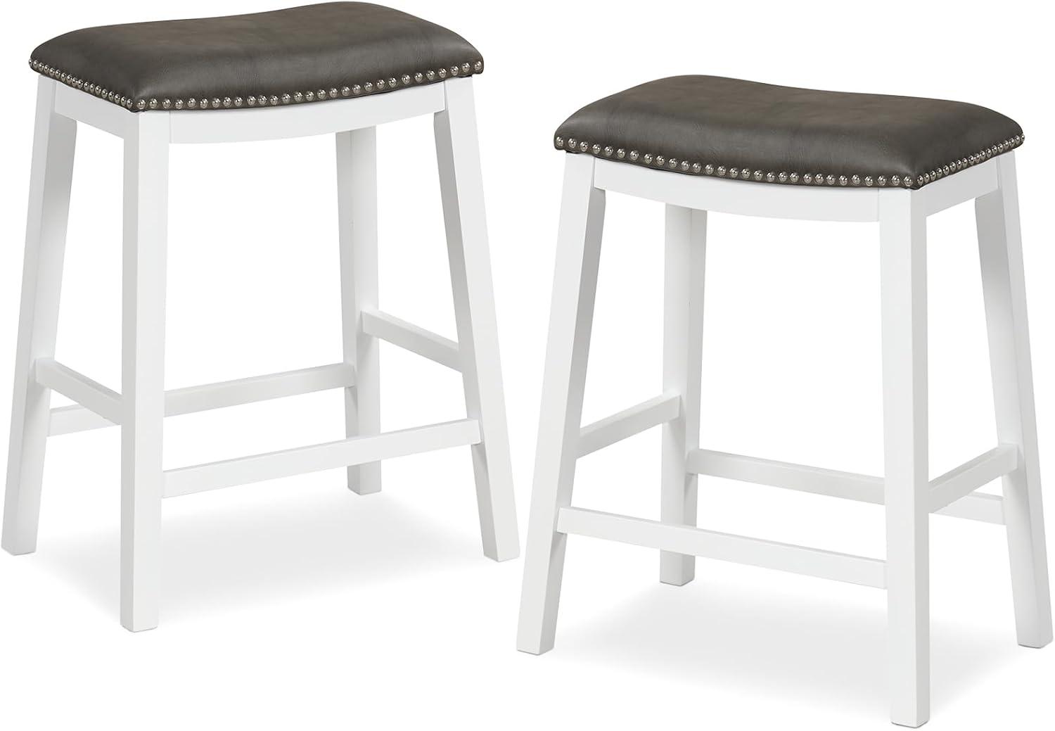 Costway 26-Inch Bar Stool Set of 2 Counter Height Saddle Stools with Upholstered Seat Gray