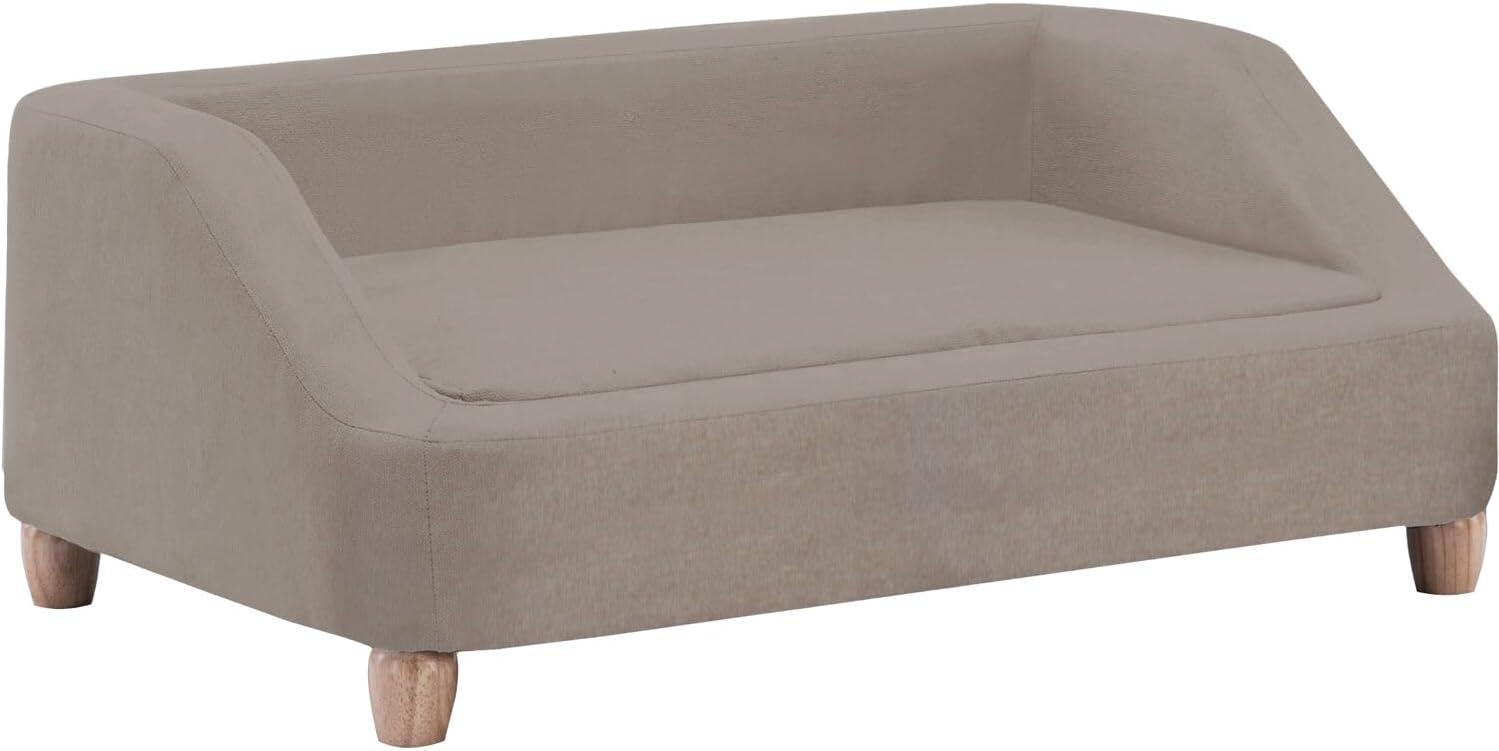 Tan Microfiber Elevated Dog Sofa with Wood Legs