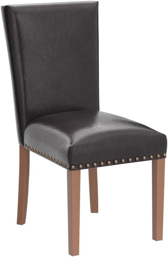 Dark Brown Faux Leather Upholstered Parsons Side Chair Set