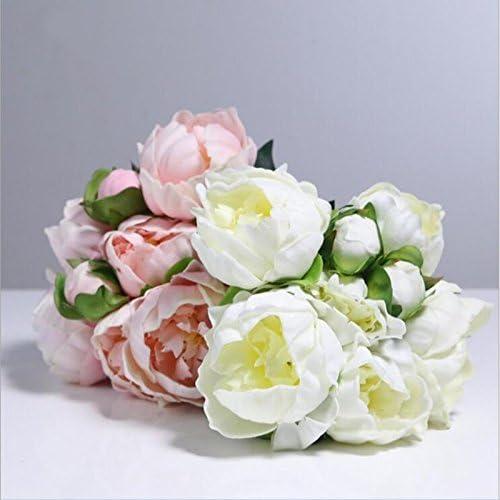 Floral Kingdom 14" Real Touch Latex Artificial Peony Flowers for Floral Arrangements, Bridal Bouquets, Home/Office Decor (6 Flowers, 2 Buds) (White)