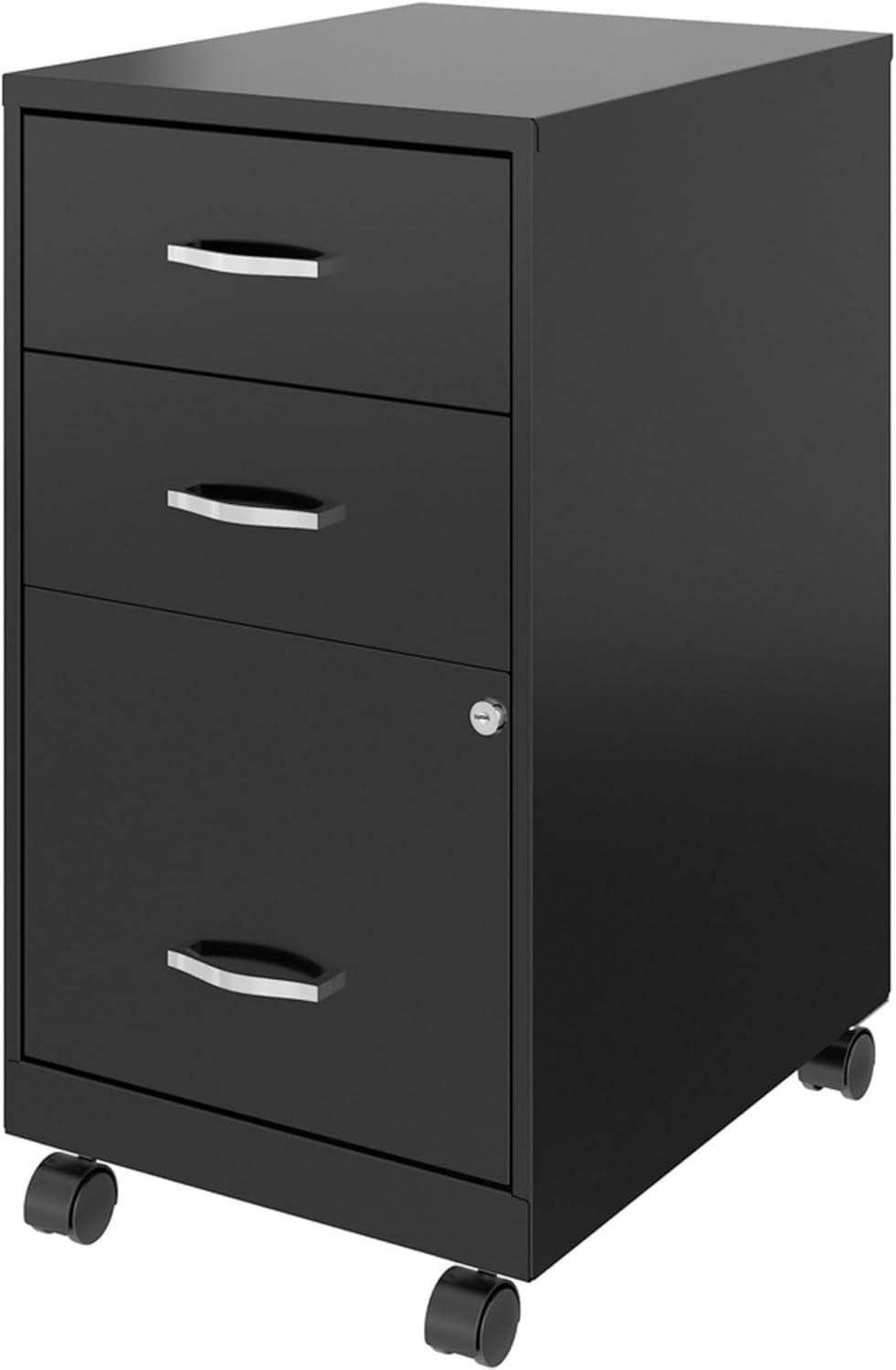 Black Mobile 3-Drawer Lockable Metal File Cabinet