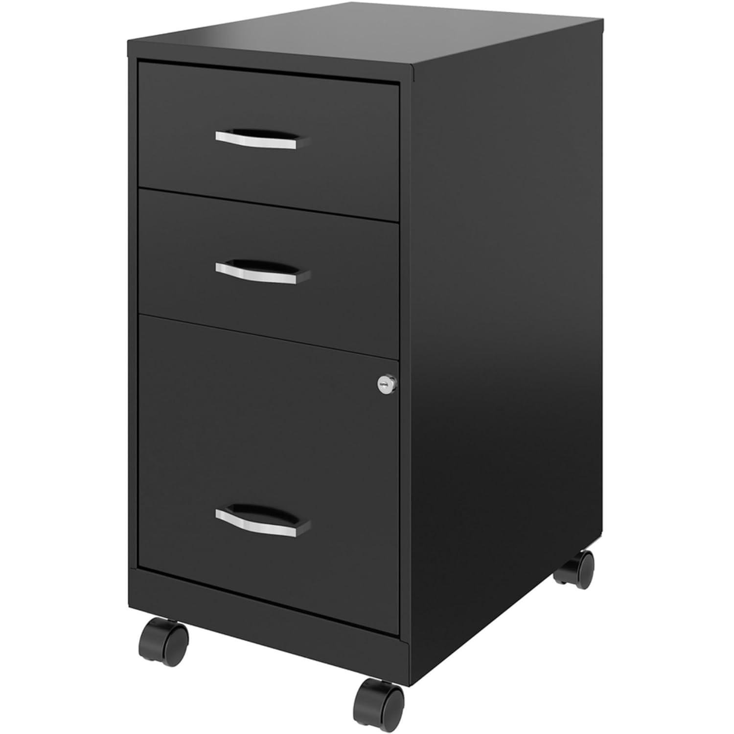 Black Mobile 3-Drawer Lockable Metal File Cabinet