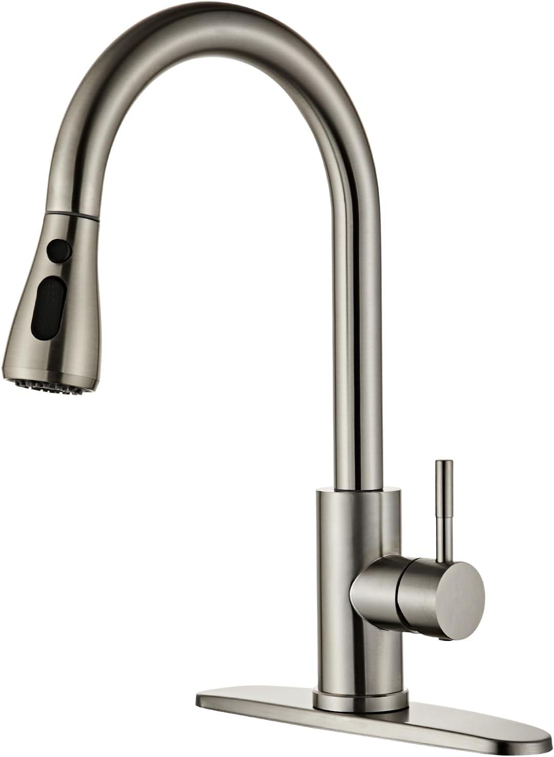 Single Handle High Arc Brushed Nickel Pull Out Kitchen Faucet, Pull Down Sprayer