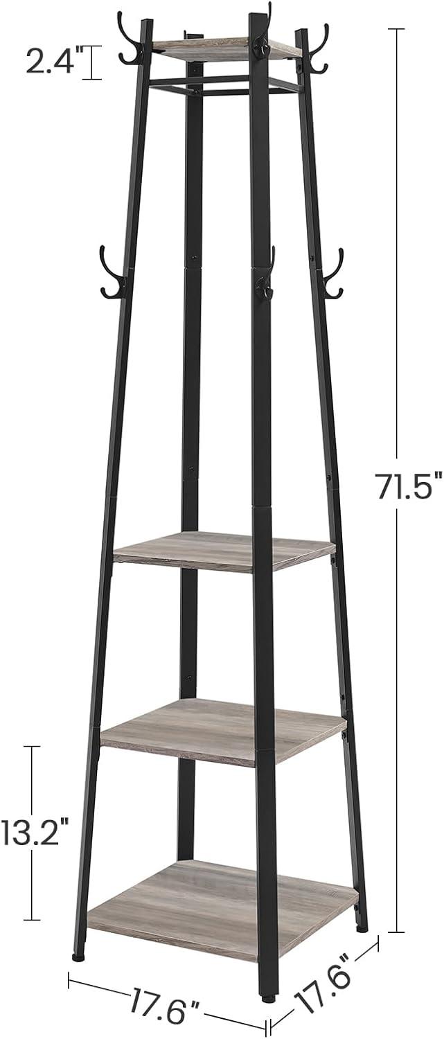 VASAGLE ALINRU Coat Rack with 3 Shelves Stand with Hooks for Scarves Bags and Umbrellas