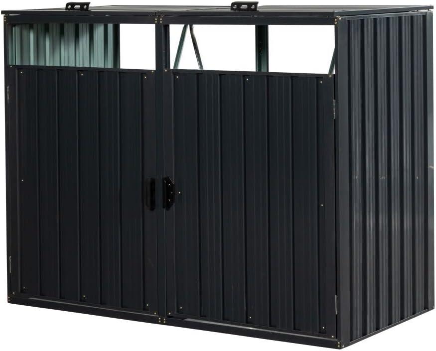 Outdoor Trash Storage Shed for 2 Garbage Cans, Wheelie Bin Hider, Outside Can Storage