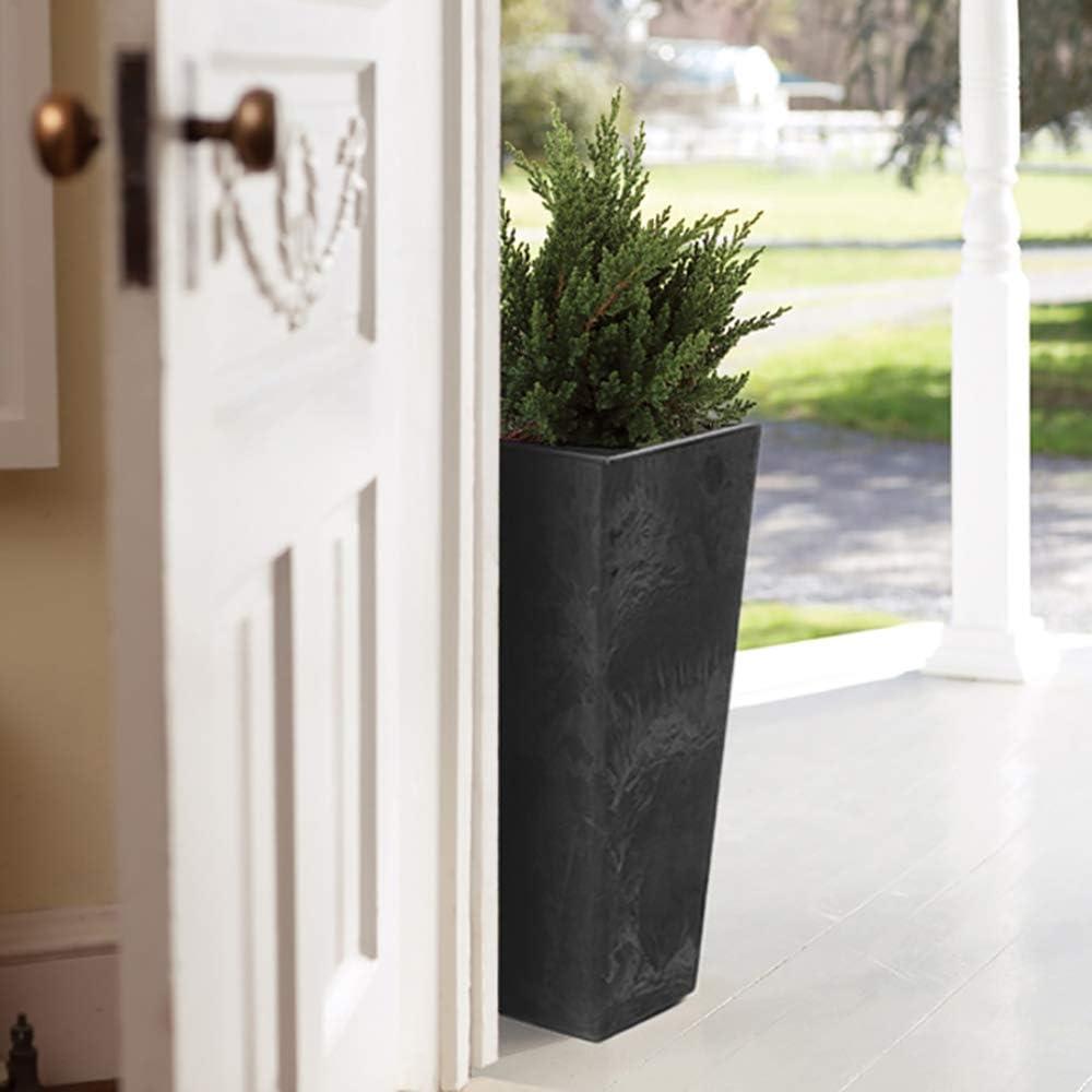 Novelty Ella Artstone Tall Square Plastic Resin Planter with Water Minder System, Black 27.5"