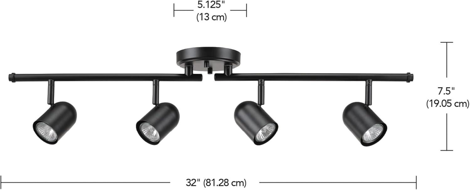 Matte Black Foldable 4-Light Track Lighting with Glass Shades