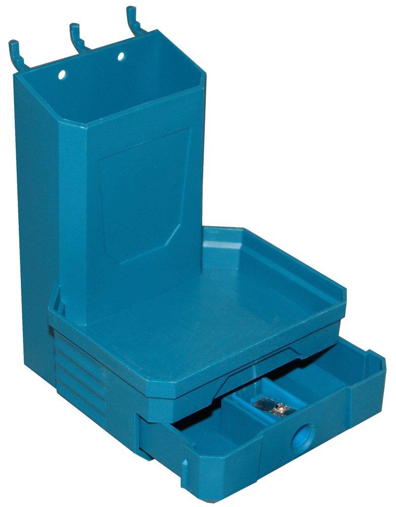 Compact Blue Pegboard Tape Measure & Pencil Organizer with Built-in Sharpener
