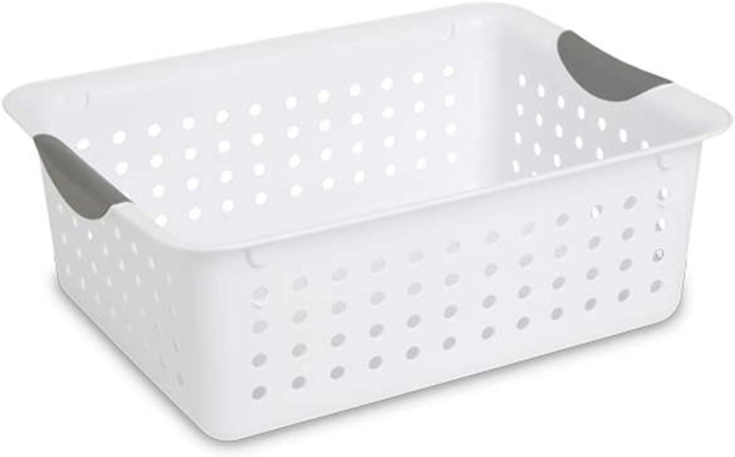 White Rectangular Plastic Storage Basket with Handles